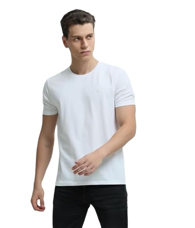 TURMS Men's Casual Solid Round Neck T-Shirt